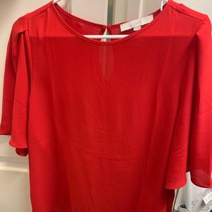 Red Flowy Sleeves Blouse
